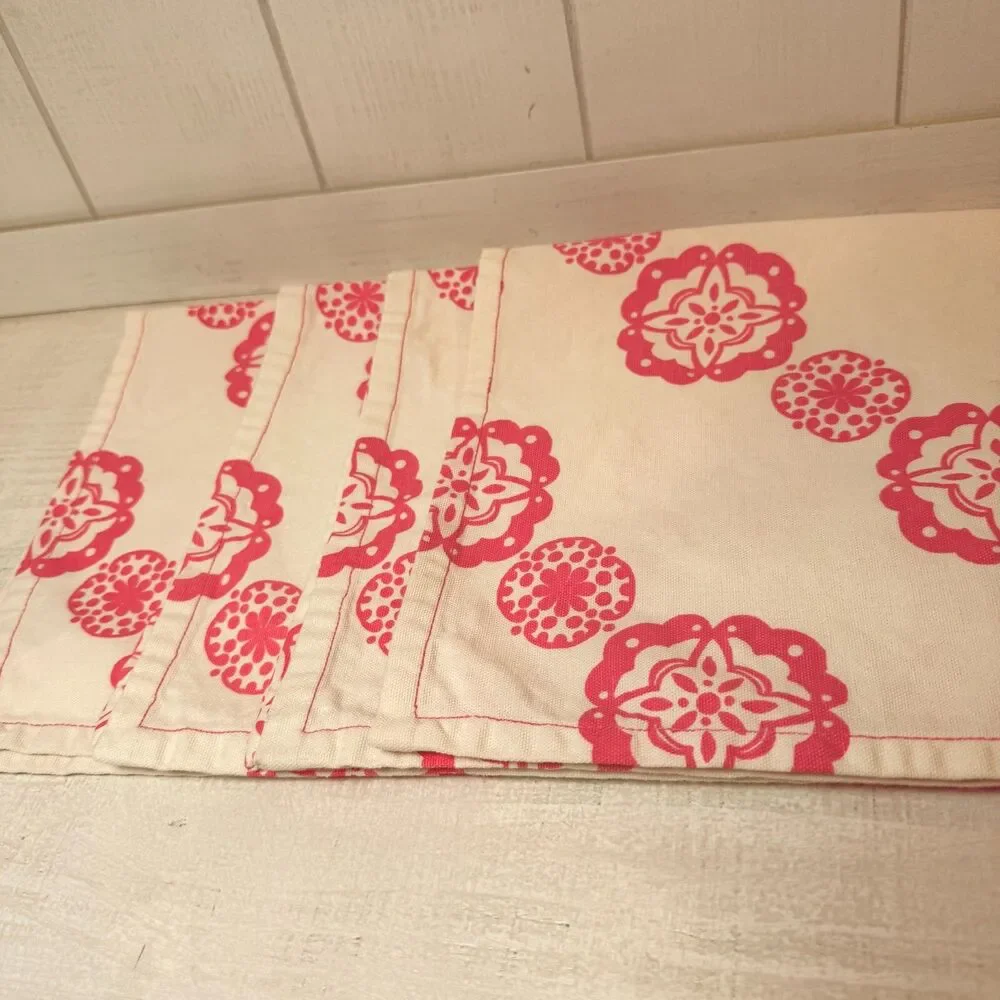 Anthropologie Dinner Napkins Floral Boho Beachy Geometric ~ Set of 4
